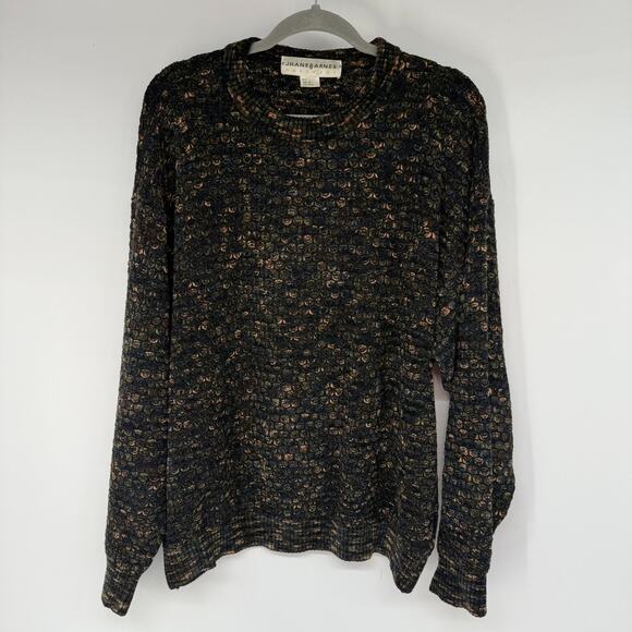 VTG Jhane Barnes Sweater Mens L Black Green Textured Marled Wool Blend Pullover - Picture 1 of 6